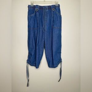 Gloria Vanderbilt Casual Blue Denim Elastic Waist Tie Length Capris Size Medium